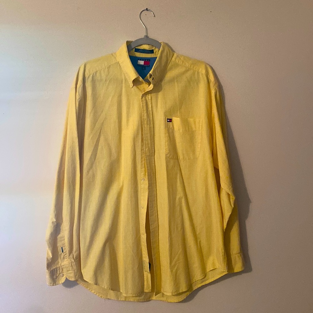 White and yellow checkered button down